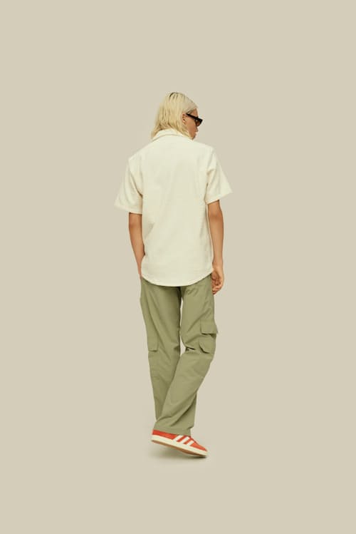 on model image of Cream Golconda Cuba Terry Shirt
