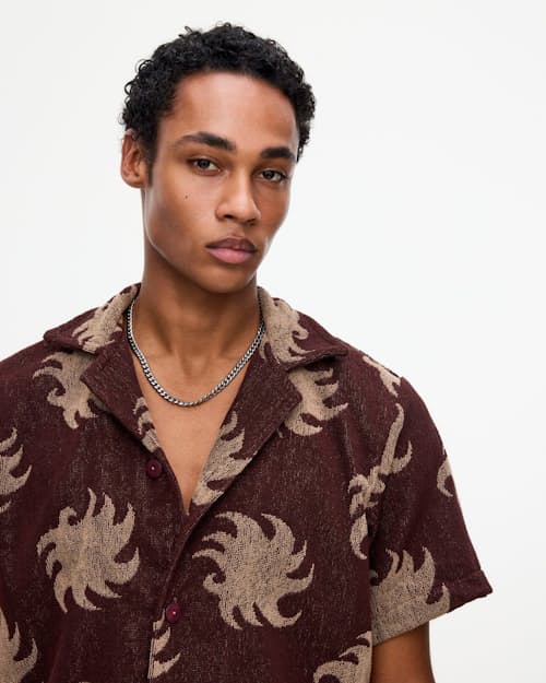 on model image of Mocha Ember Short Sleeve Terry Shirt