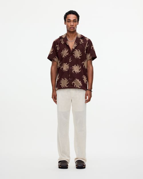 on model image of Mocha Ember Short Sleeve Terry Shirt