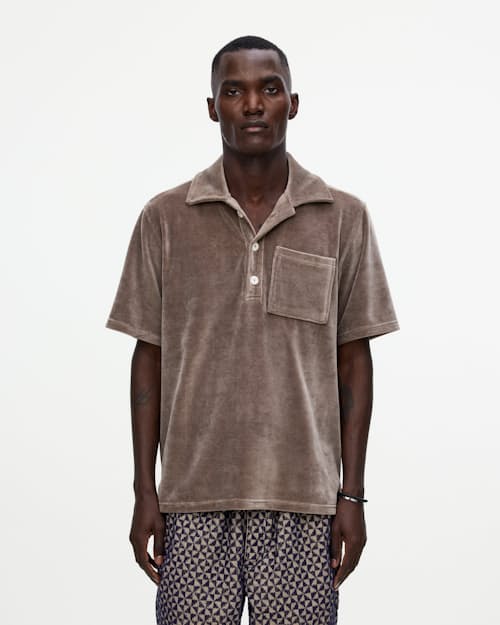 on model image of Velour Short Sleeve Shirt