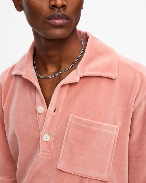 on model image of Velour Short Sleeve Shirt