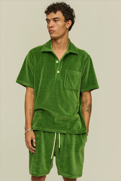 on model image of Penny Green Girona Velour Shirt