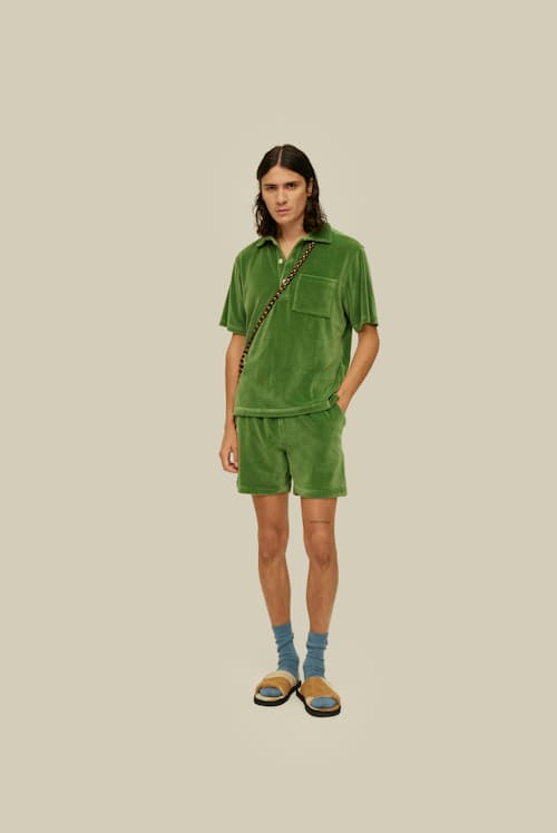 on model image of Penny Green Girona Velour Shirt