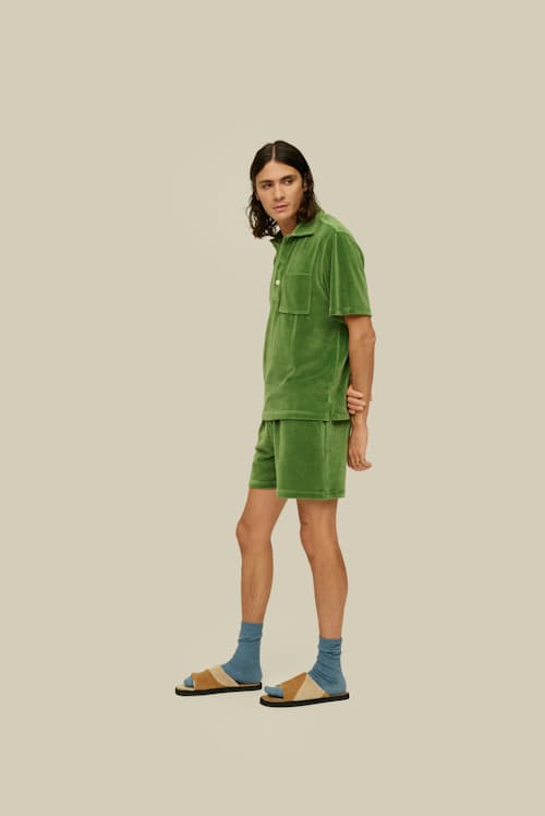 on model image of Penny Green Girona Velour Shirt