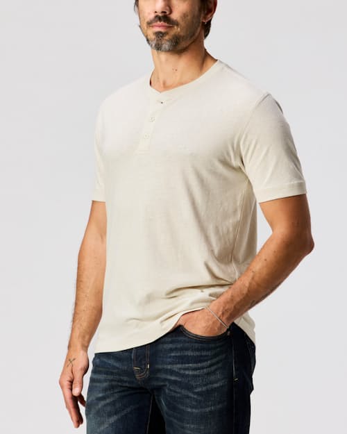 on model image of Hemp Henley