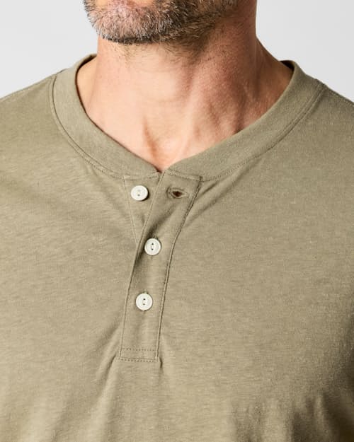 on model image of Hemp Henley