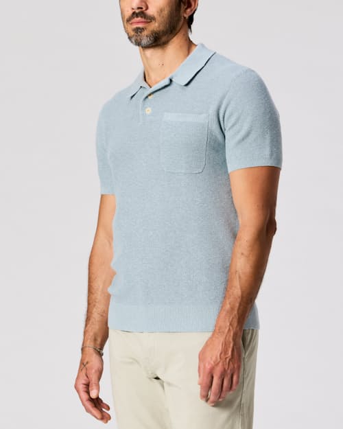 on model image of Cotton Linen Sweater Polo Shirt