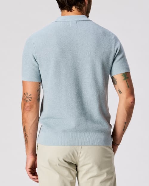 on model image of Cotton Linen Sweater Polo Shirt