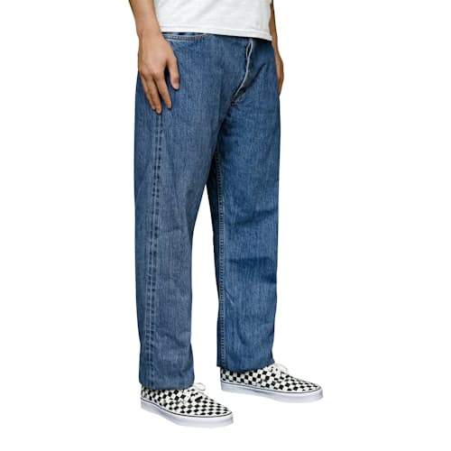 on model image of Classic Straight Selvedge Denim Jeans