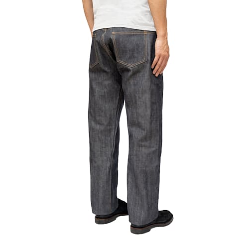on model image of Classic Tapered Selvedge Denim Jeans