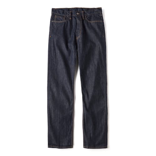 laydown image of Classic Straight Selvedge Denim Jeans