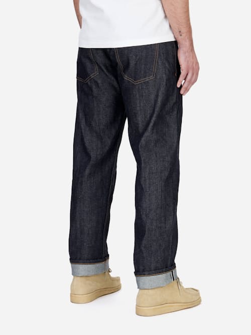 on model image of Classic Straight Selvedge Denim Jeans