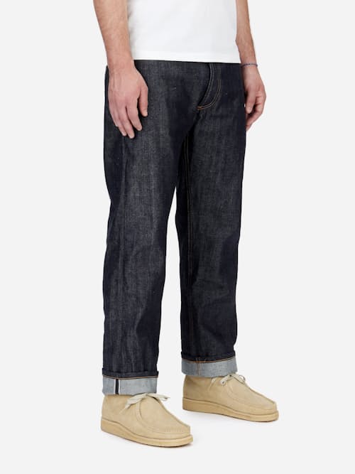 on model image of Classic Straight Selvedge Denim Jeans