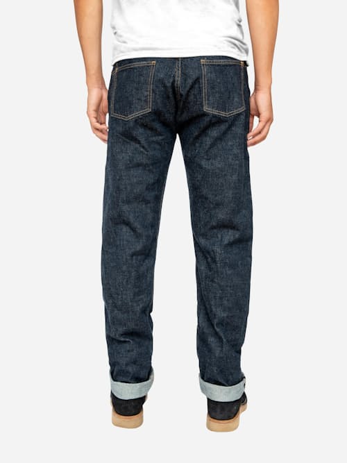 on model image of Classic Straight Selvedge Denim Jeans