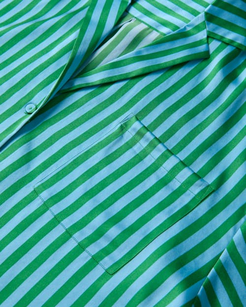 laydown detail image of Women's Washable Silk Relaxed Button Up Short Set