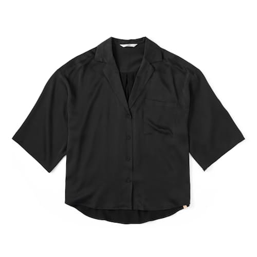 laydown image of Women's Washable Silk Relaxed Button Up Short Set