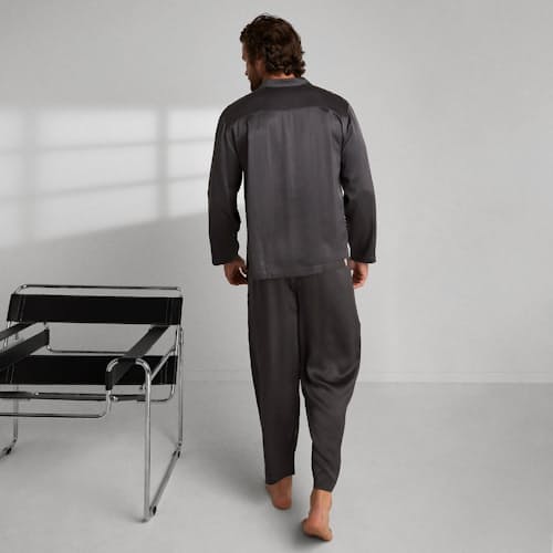lifestyle image of Washable Silk Button Up Set