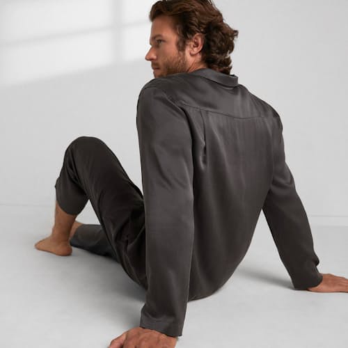 lifestyle image of Washable Silk Button Up Set