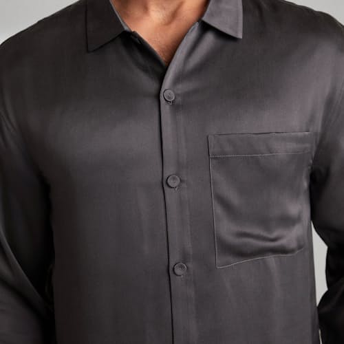 lifestyle image of Washable Silk Button Up Set