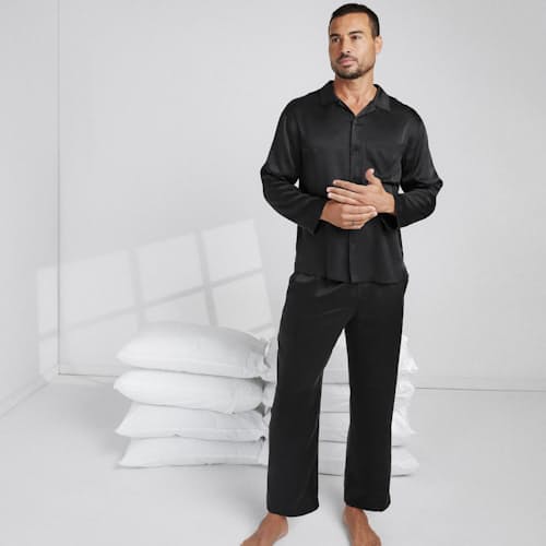 lifestyle image of Washable Silk Button Up Set