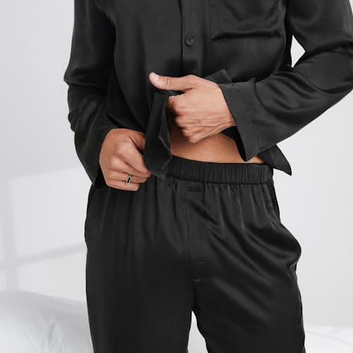 lifestyle image of Washable Silk Button Up Set
