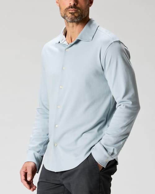 on model image of AloeKnit Long Sleeve Shirt