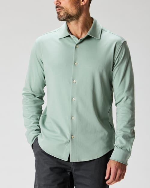 on model image of AloeKnit Long Sleeve Shirt
