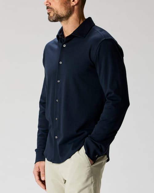 on model image of AloeKnit Long Sleeve Shirt