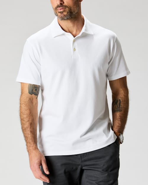 on model image of AloeKnit Polo Shirt
