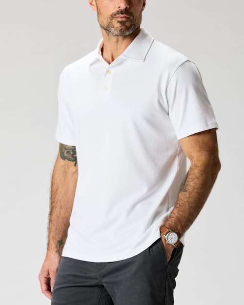on model image of AloeKnit Polo Shirt
