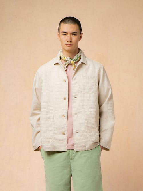 on model image of Ormiston Linen Chore Jacket