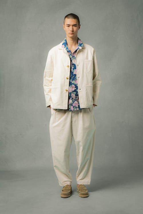 on model image of Ormiston Linen Chore Jacket