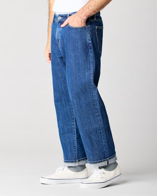 on model image of Stretch Selvedge Denim - HB Classic