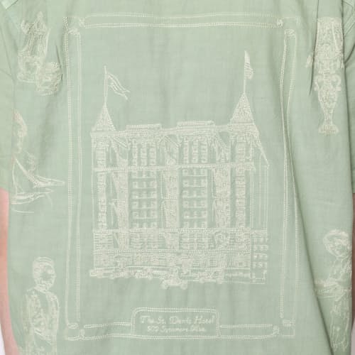on model image of Hotel Camp Shirt