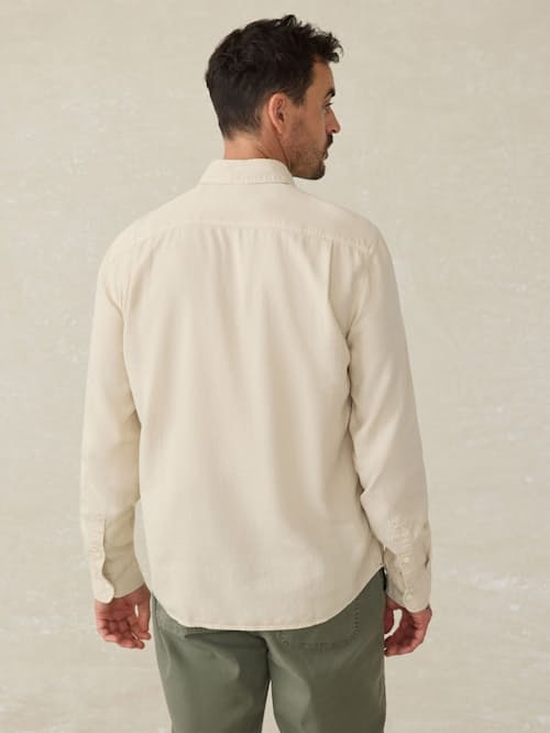 on model image of Tried and True Chambray Shirt