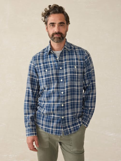 on model image of Tried and True Chambray Shirt