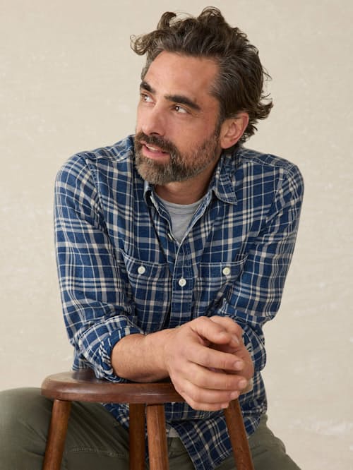 on model image of Tried and True Chambray Shirt
