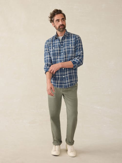 on model image of Tried and True Chambray Shirt
