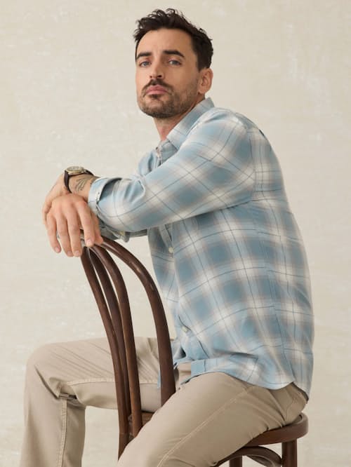 on model image of Tried and True Chambray Shirt
