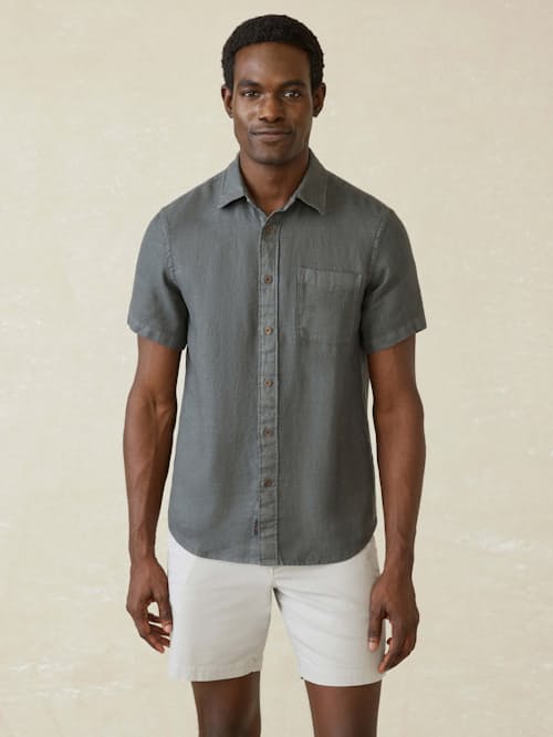 on model image of Palma Linen Short Sleeve Shirt