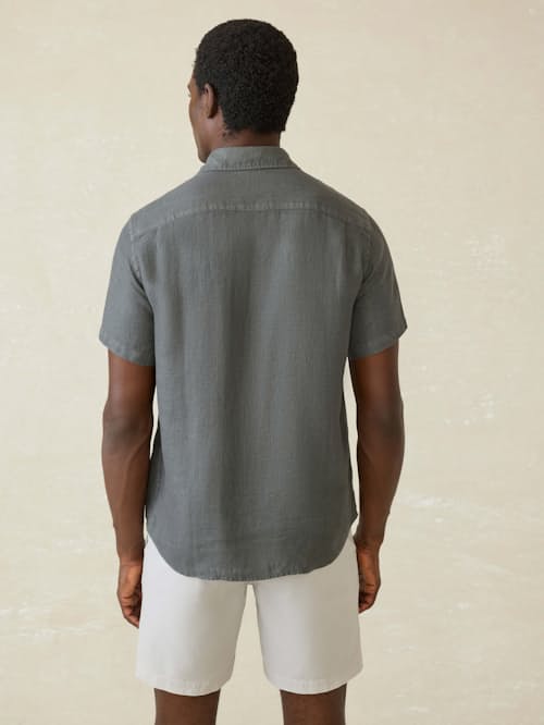 on model image of Palma Linen Short Sleeve Shirt