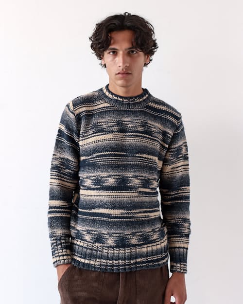 on model image of Hosono Stripe Wool Sweater