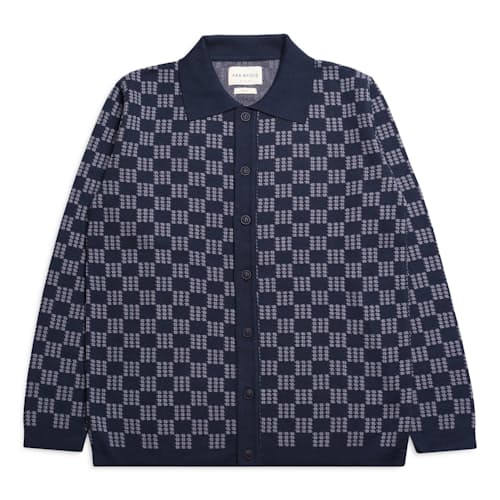 laydown image of Zigger Criss-Cross Check Longsleeve Cardigan