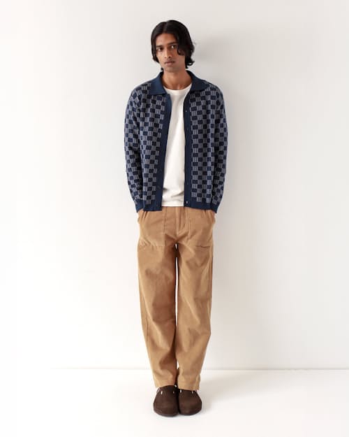 on model image of Zigger Criss-Cross Check Longsleeve Cardigan