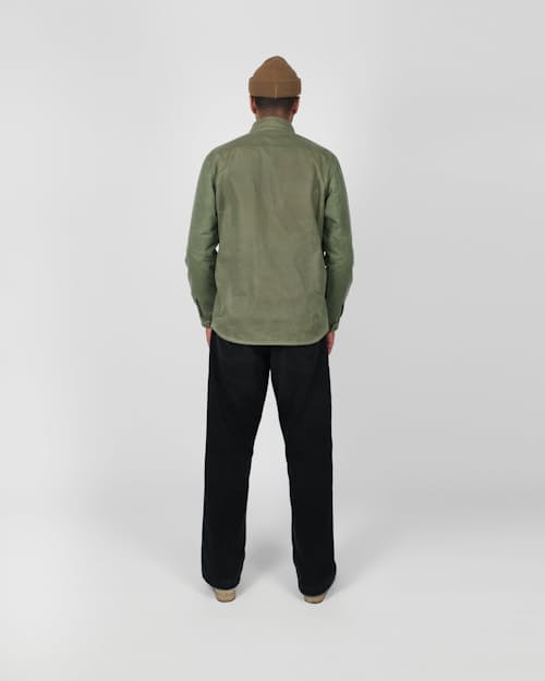 on model image of Crissman Lightweight Waxed Overshirt