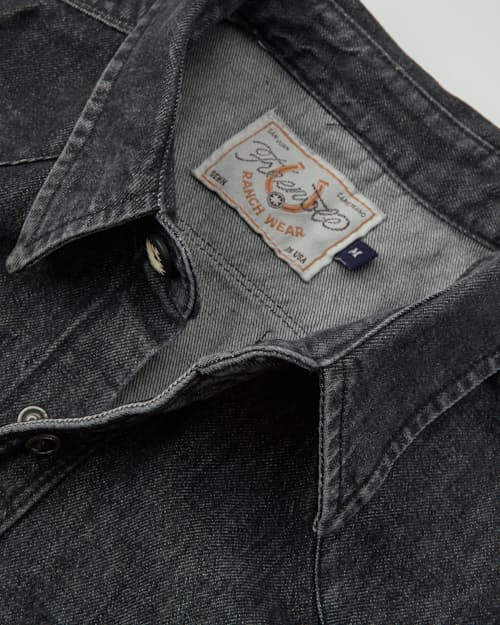 laydown detail image of Modern Western Pearlsnap Selvedge Denim Shirt