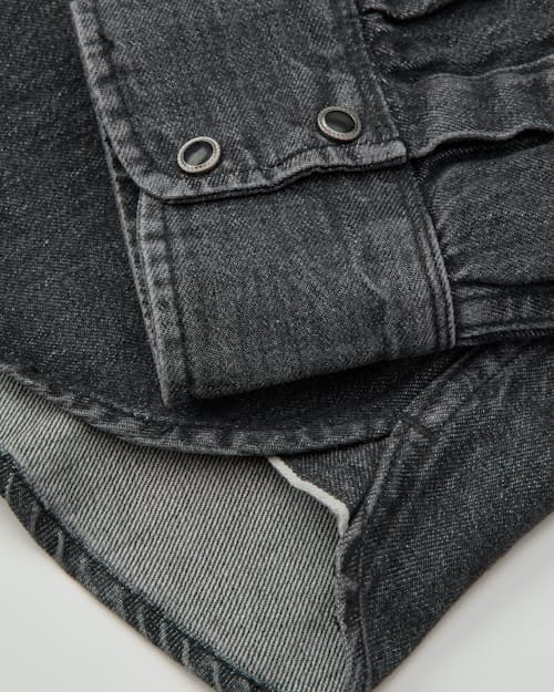 laydown detail image of Modern Western Pearlsnap Selvedge Denim Shirt