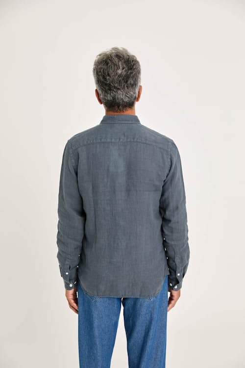 on model image of Branco Linen Long Sleeve Shirt