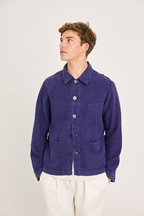 on model image of Baptista Linen Chore Coat
