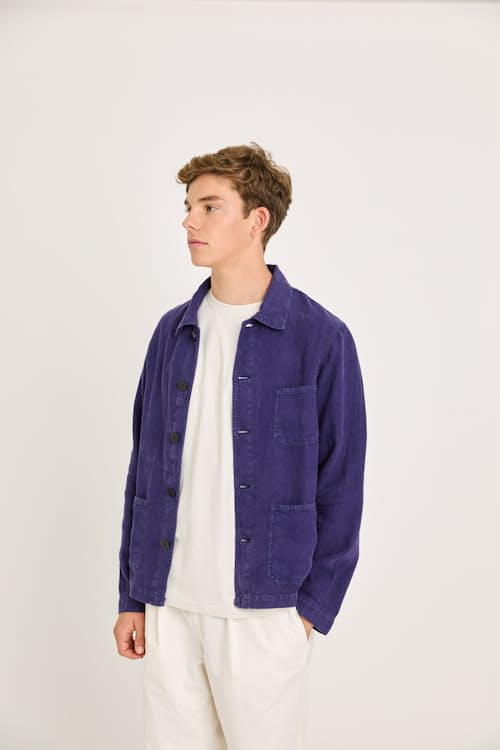 on model image of Baptista Linen Chore Coat